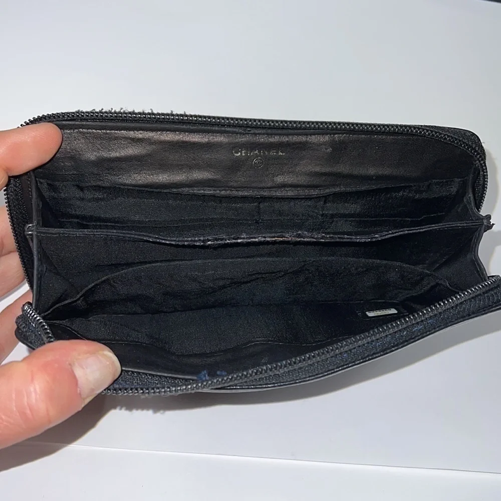 Chanel Classic Black Caviar Leather Long Clutch Zip Around Wallet